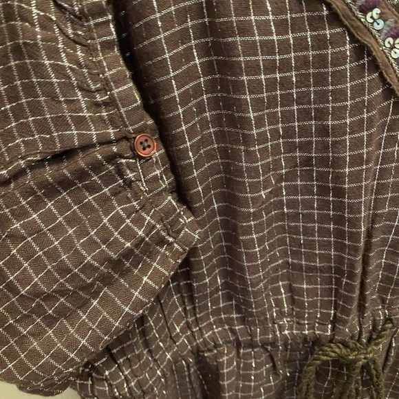 Free People Bohemian Style Embroidered V-Neck Sequined Blouse - Picture 5 of 8